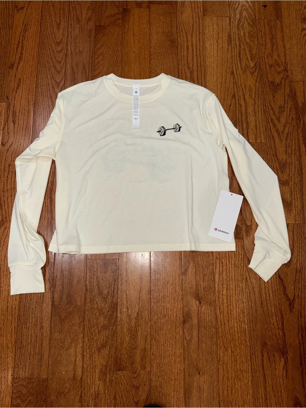 lululemon athletica Cream Long-Sleeve Cropped Tee with Barbell Logo